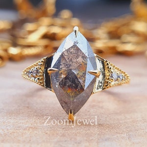 Pierścionek zaręczynowy z diamentem Moissanite o masie 2,30 ct, pierścionek zaręczynowy z brylantem w stylu vintage, soliter, unikatowy pierścionek z szarym diamentem, pierścionek rocznicowy w stylu art déco