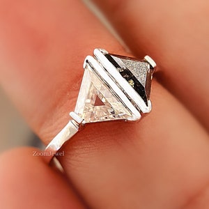 Antique Salt and Pepper Ring, Two Stone Engagement Ring, Toi et Moi Wedding Ring, Colored Moissanite Ring, Antique Style Anniversary Ring