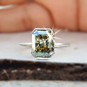 Unique Cut Diamond Ring| Emerald Salt and Pepper Ring| Simple Wedding Ring For Women| Sterling Silver Single Diamond Ring| Grey Salt Pepper