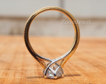 Stunning Vintage Ring| 14k Moissanite Matching Ring| Real Moissanite Wedding Ring| Gold and Silver Ring Women|Handmade Diamond Two Tone Ring