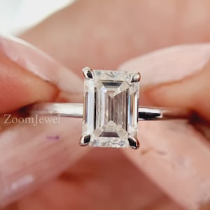 Emerald Ring, Platinum Ring Setting Unique Engagement Ring, Emerald Diamond Solid White Gold Ring, Unique Matching Wedding Ring For Woman