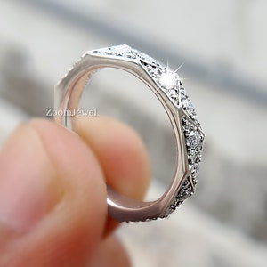 Antique Style Full Eternity Wedding Band Woman Multi Stone Diamond Band Couple Wedding Band Art Deco Platinum Wedding Band Unique Thumb band