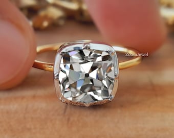 Antique Georgia Ring/ Old Mine Cut Diamond Ring/ Simple Solitaire Engagement Ring/ Two Tone Wedding Ring/ Handmade Victorian Ring For Woman