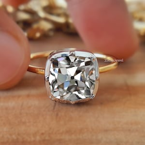 Antique Georgia Ring/ Old Mine Cut Diamond Ring/ Simple Solitaire Engagement Ring/ Two Tone Wedding Ring/ Handmade Victorian Ring For Woman