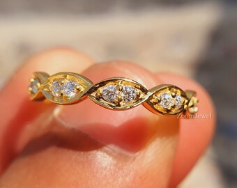 Alianza de boda infinita/Alianza de moissanita de corte redondo/Alianza de oro macizo de 14 k/Anillo giratorio/Alianza de eternidad completa/Alianza a juego para anillo de compromiso para ella