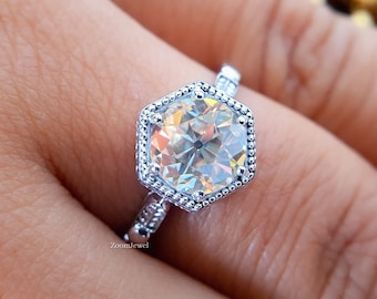 Art Deco Vintage Old European Cut Moissanite Engagement Ring | Antique Old European Cut Ring | Bridal Ring | Edwardian Style Ring| 18KT Gold