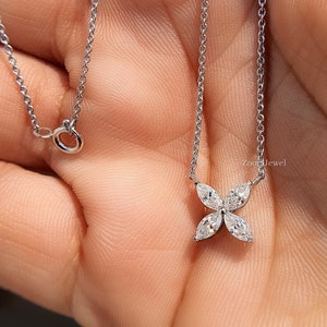 Diamanten ketting bloem, marquise diamanten ketting, minimalistische ketting, echt gouden hanger, marquise geslepen diamanten hanger cadeau voor dochter