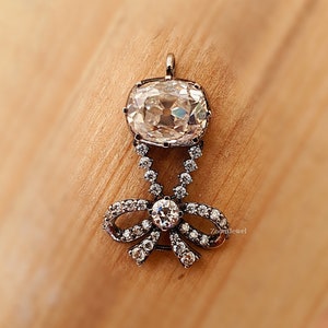 Edwardian Pendant, Georgian Victorian Style Wedding Pendant, Paste Bow Pendant Old Mine Cushion Pendant, Art Deco Vintage Pendant For Women