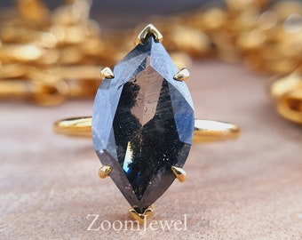 2.70 CT Salt and pepper marquise Cut Moissanite engagement ring vintage ring, Unique Grey Stone Diamond Ring art deco anniversary ring