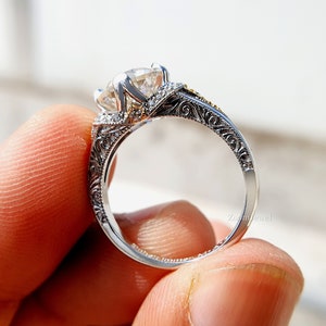 Pierścionki dwukolorowe w stylu vintage 18k, 2,93 ct, stary europejski szlif, białe złoto, art déco, obrączka ślubna, pierścionek zaręczynowy z aureolą