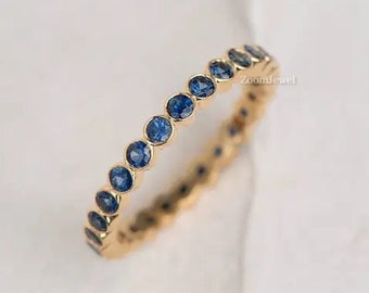 Blue Sapphire Ring, September Birthstone Band, Blue Stone Full Eternity Wedding Band, Sapphire Band Ring, Unique Matching Gemstone Band Ring
