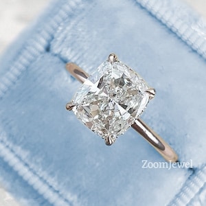 1.80 CTW Elongated Cushion Cut Moissanite Ring, Hidden Halo Engagement White Gold Ring, Elegant Solitaire Ring,Gift for Women, Promise Ring