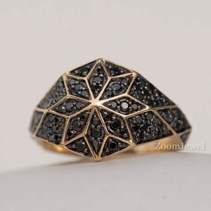 Black Diamond Art Deco Ring| Onyx Engagement Ring| 14k Solid Gold Wedding Ring| Unisex Black Stone Ring| Star Design Ring Vintage Style Ring