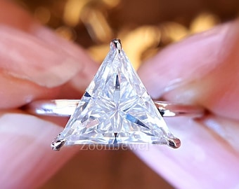 8.50mm Trillion Moissanite Ring: 14K White Gold Triangle Engagement Ring