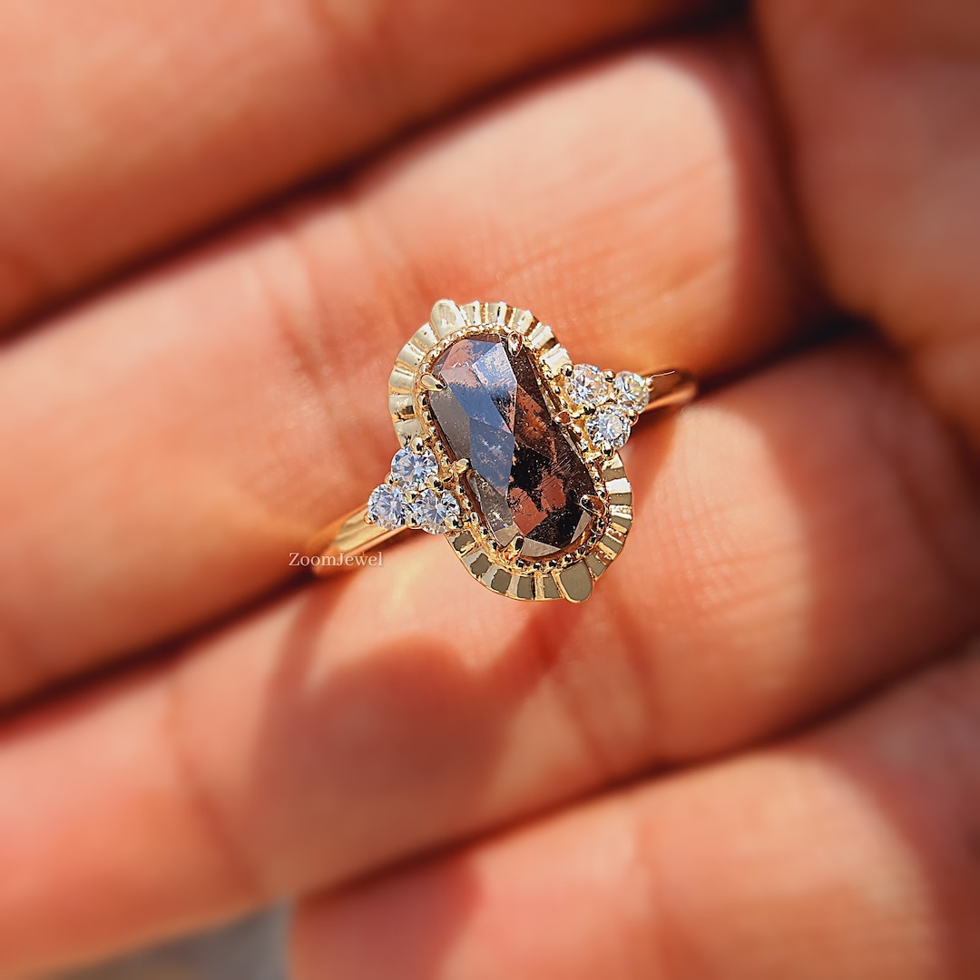 Vintage Style Salt and Pepper Diamond Ring, Art Deco Salt and Pepper