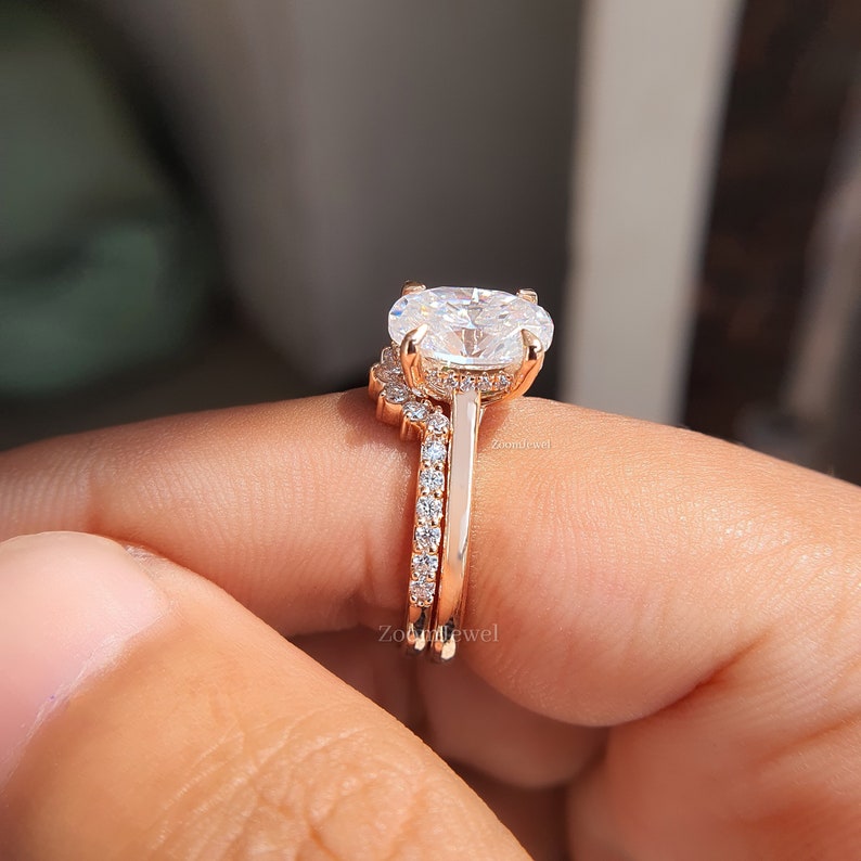 Oval Cut Moissanite Engagement Ring Set 14k Solid Gold Bridal Ring Set ...