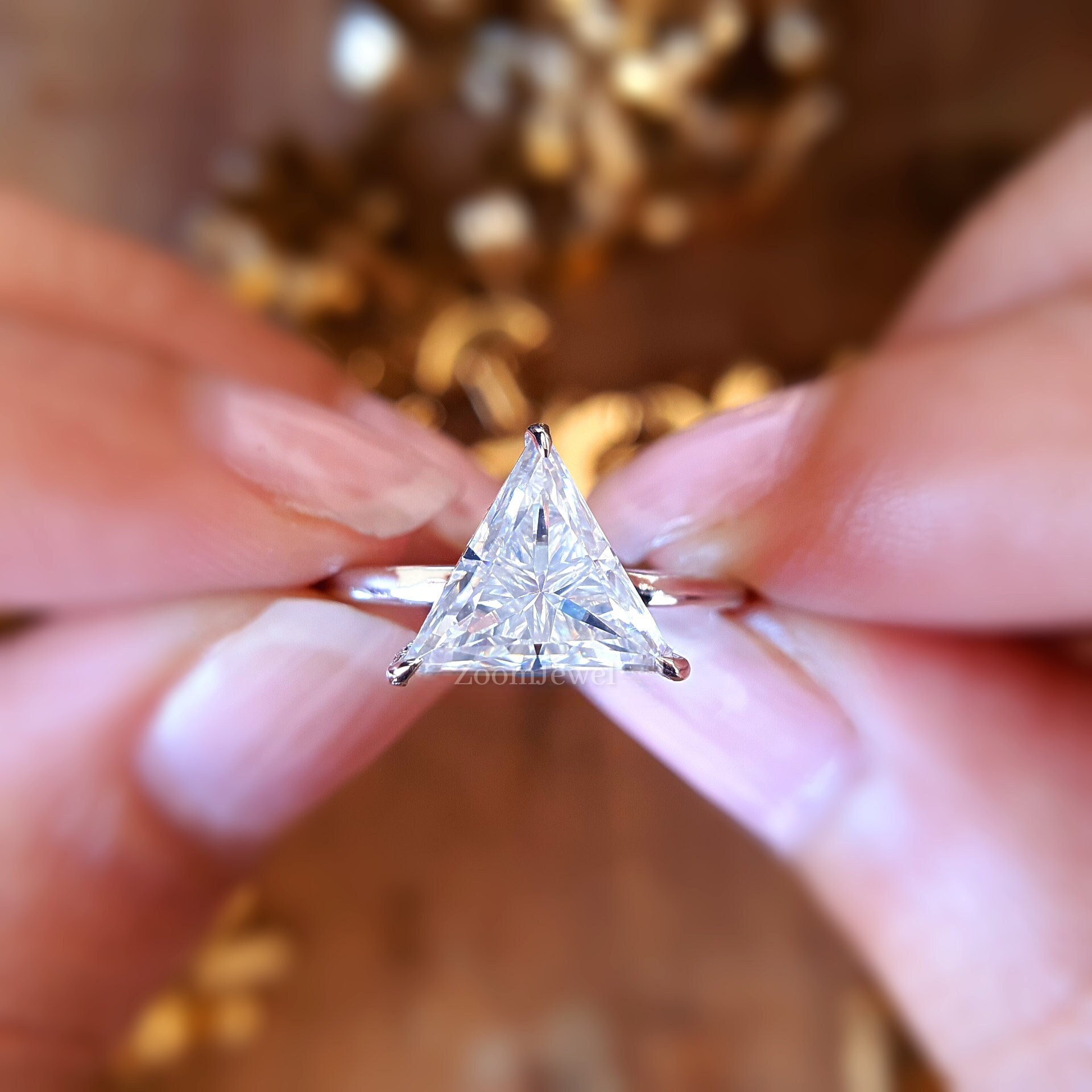 Bezel Diamond Trillion Side Stones Engagement Ring – Alev Jewelry