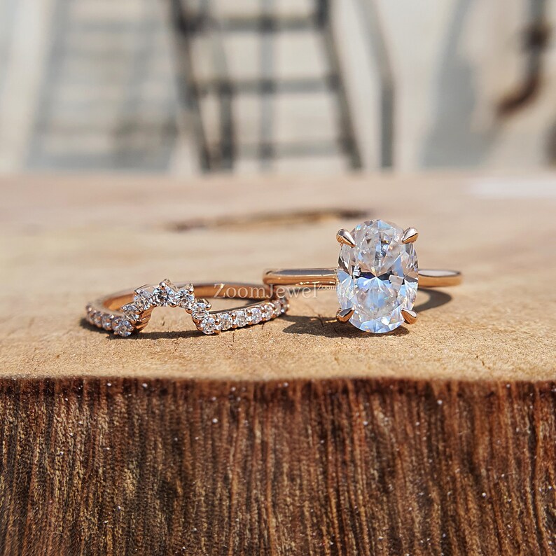 Oval Cut Moissanite Engagement Ring Set 14k Solid Gold Bridal Ring Set ...