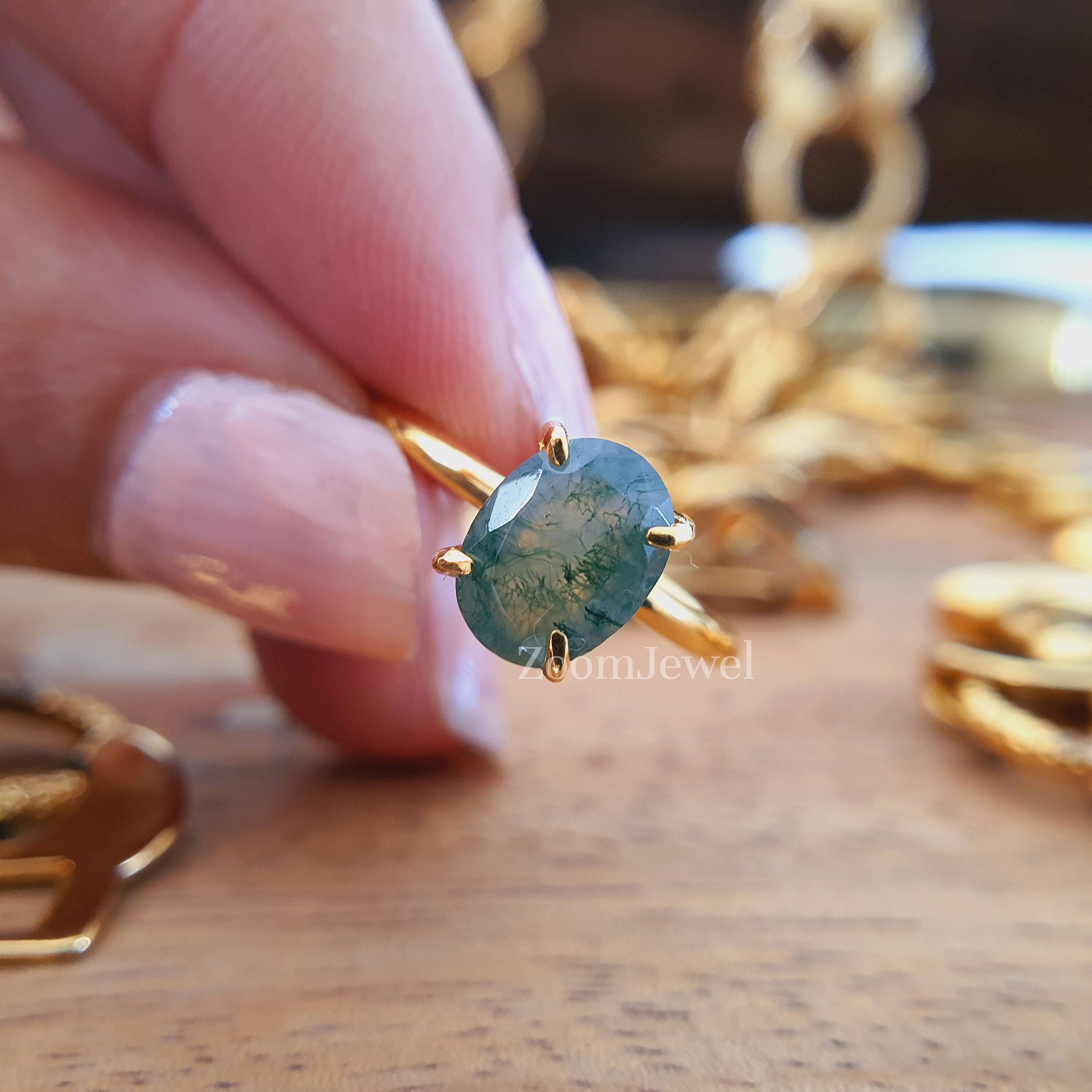 Moss Agate Ring 9x7mm Oval Faceted Moss Agate Ring 2 Ct Moss | Etsy