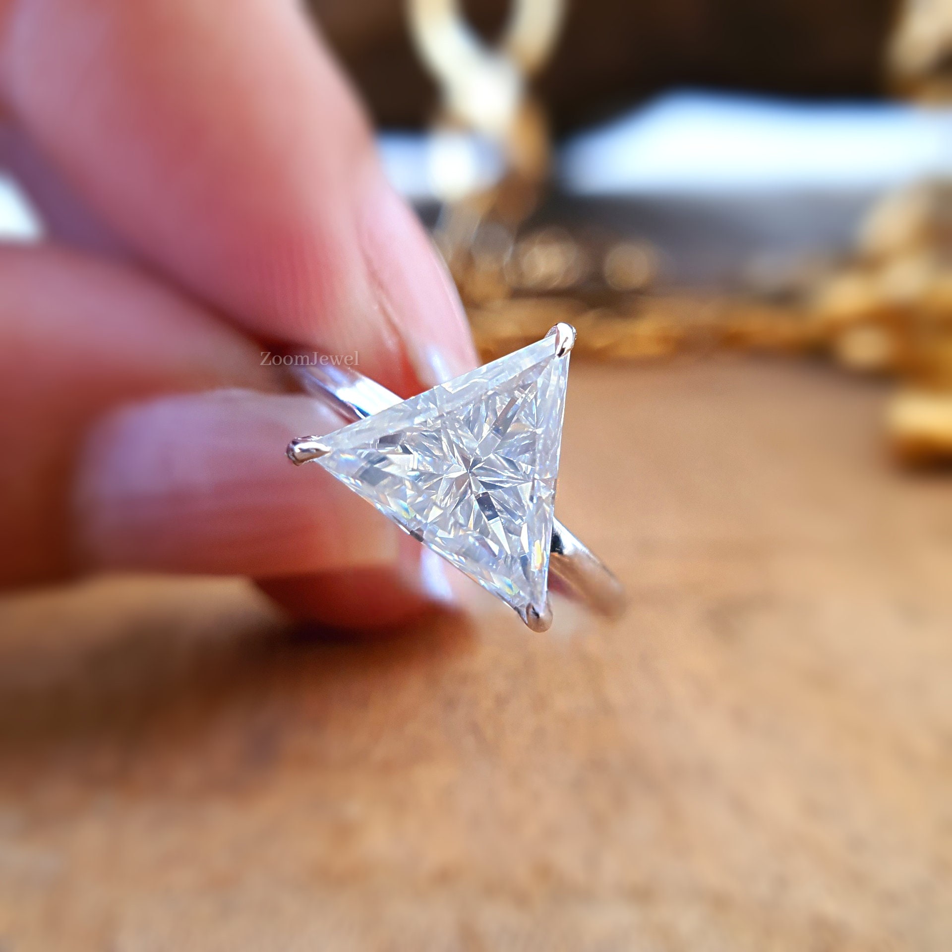 White Sapphire Geometric Triangle Diamond Engagement Ring Set, Nesting Engagement  Rings Set, Triangle Ring Set,trillion Engagement Rings Set - Etsy