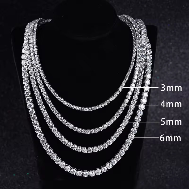 アクセサリー S925 Tennis Necklace Clear Stone 47cm VVS1 Moissanite S925 Silver Tennis Chains Diamond Tennis Necklace