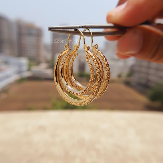 Chunky Gold Hoop Earring 14k Gold Simple Hoop Earrings Handmade Gold Chunky Earring Vintage Style Gold Hoop Earring Art Deco Gold Earring Etsy Canada