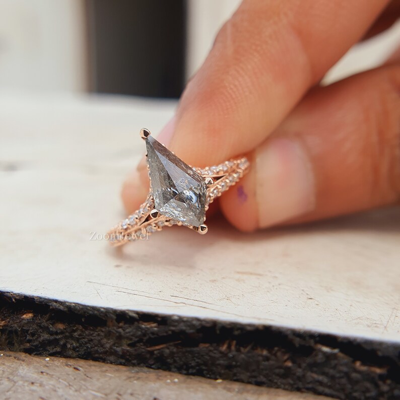 Grey Moissanite Salt and Pepper Diamond Ring Kite Engagement Etsy
