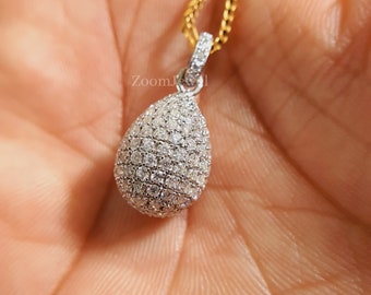 2.20Ctw Full Cluster Diamond Pendant/ Teardrops Classical Sparkling Pendant/ Hip-hop Diamond Jewelry For Woman/ White Gold Handmade Pendant
