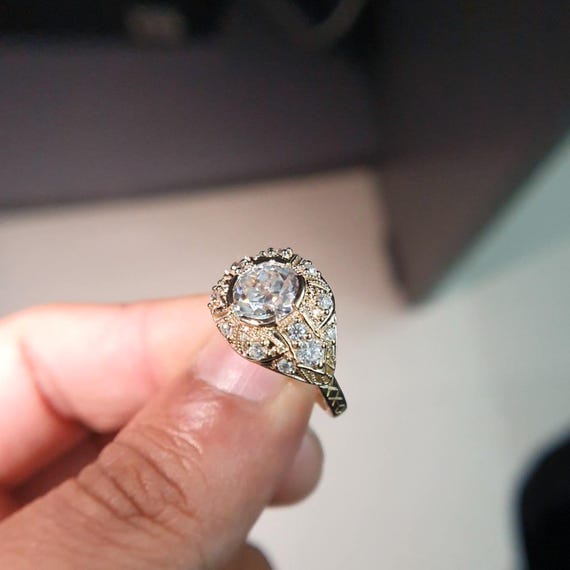 Art Deco Vintage Ring, Old European Cut Diamond Engagement Ring