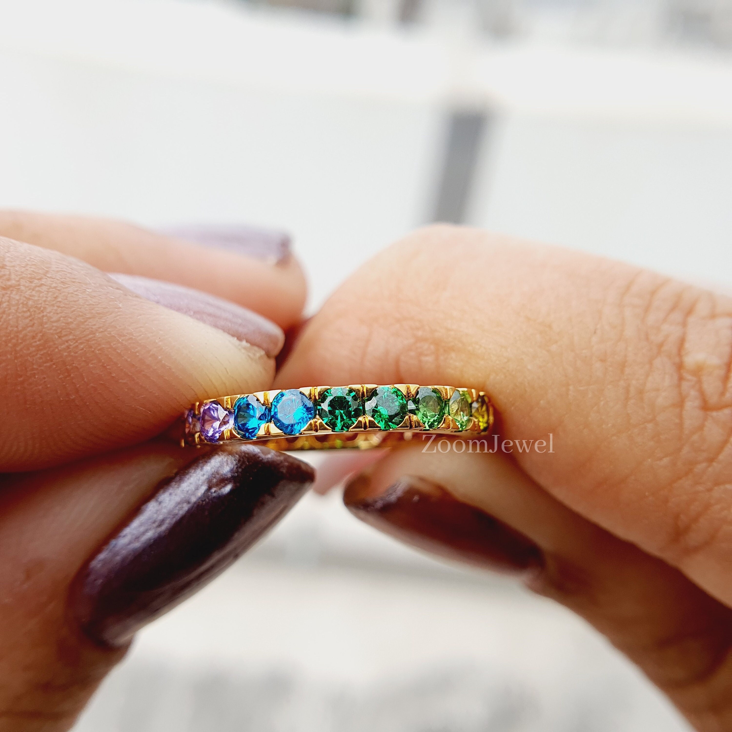 Rainbow Ring 18ct Gold Sterling Silver Jewellery Rings Multi-Stone Rings Colourful Stone Ring Y2K Rainbow Jewellery Statement Bold Ring For Women Christmas Gift For Her 
