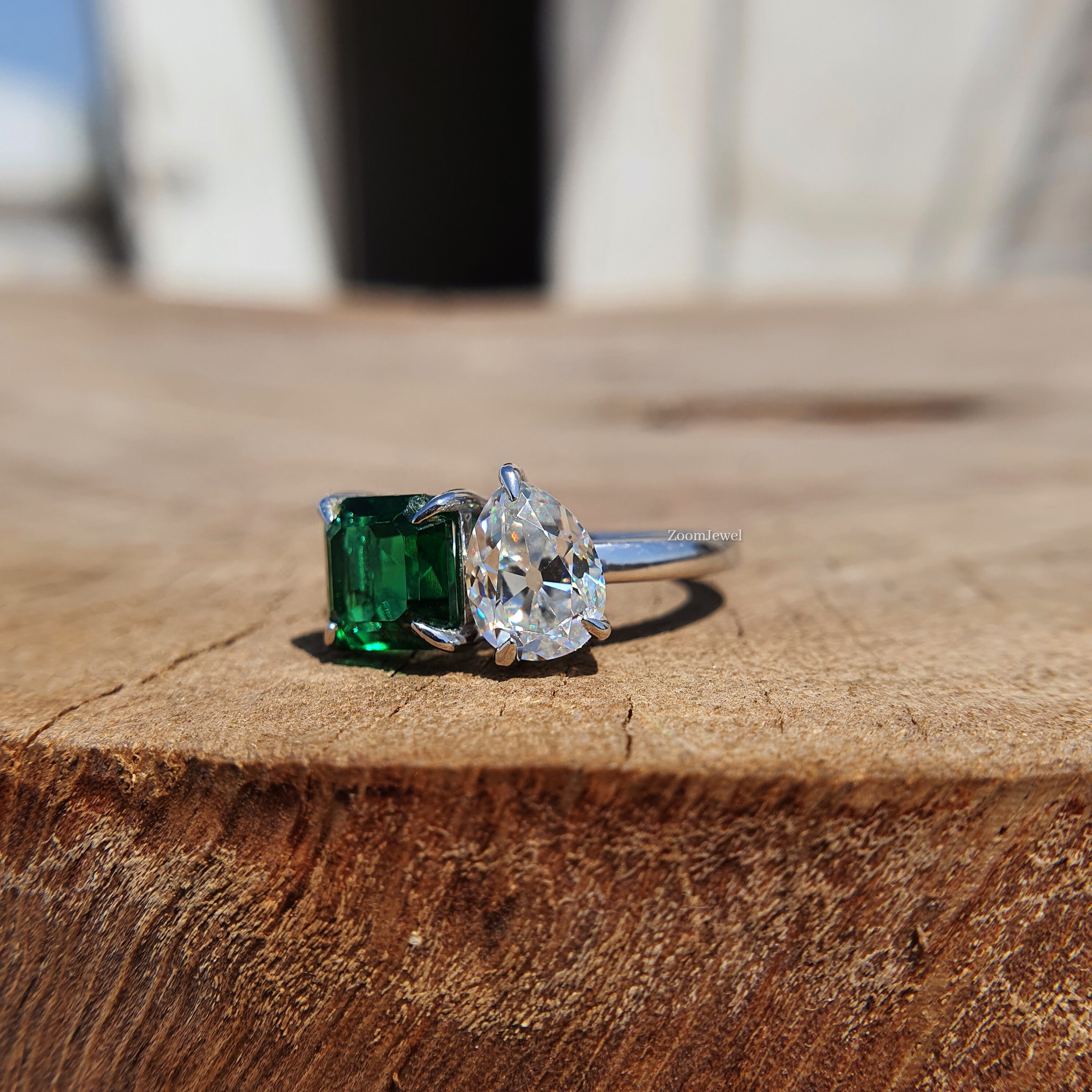 14K Solid Gold Toi Et Moi Engagement Ring, Pear and Asscher  display picture 1