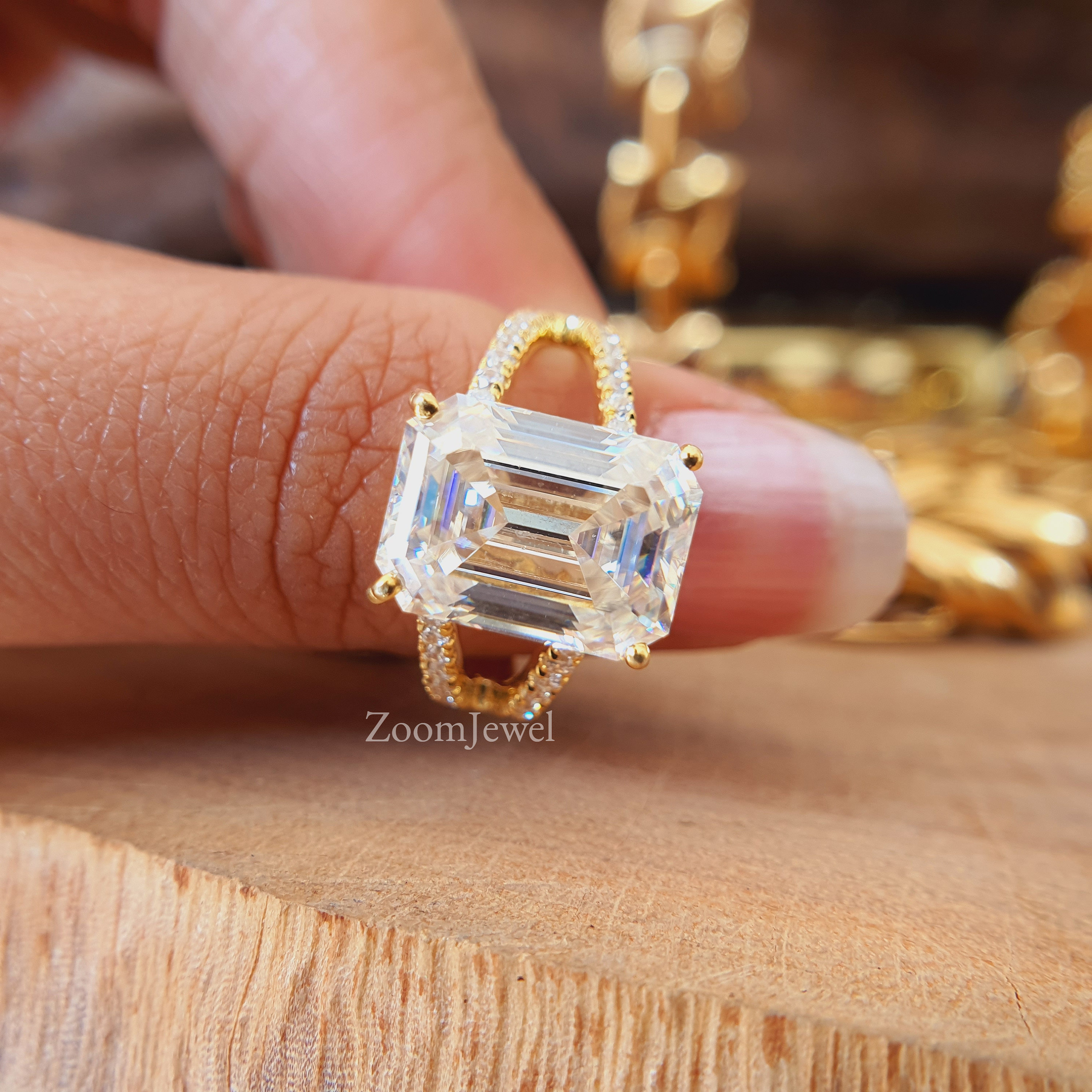Emerald Cut Engagement Ring Moissanite Wedding Ring Diamond