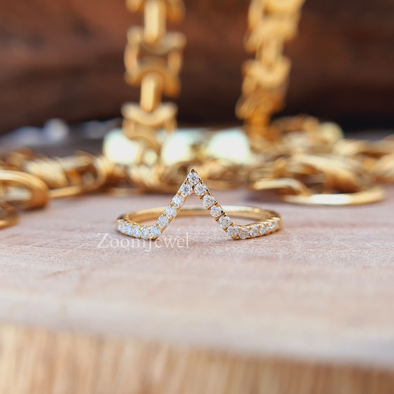 V字型リング | 14Kイエローゴールド ダイヤモンド 結婚指輪 