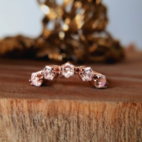 Antique Hexagon Cut Half Eternity Wedding Band 5 Stone Diamond Rings Curved Wedding Band for Women Rose Gold Matching Band Anniversary Gifts Etsy Canada