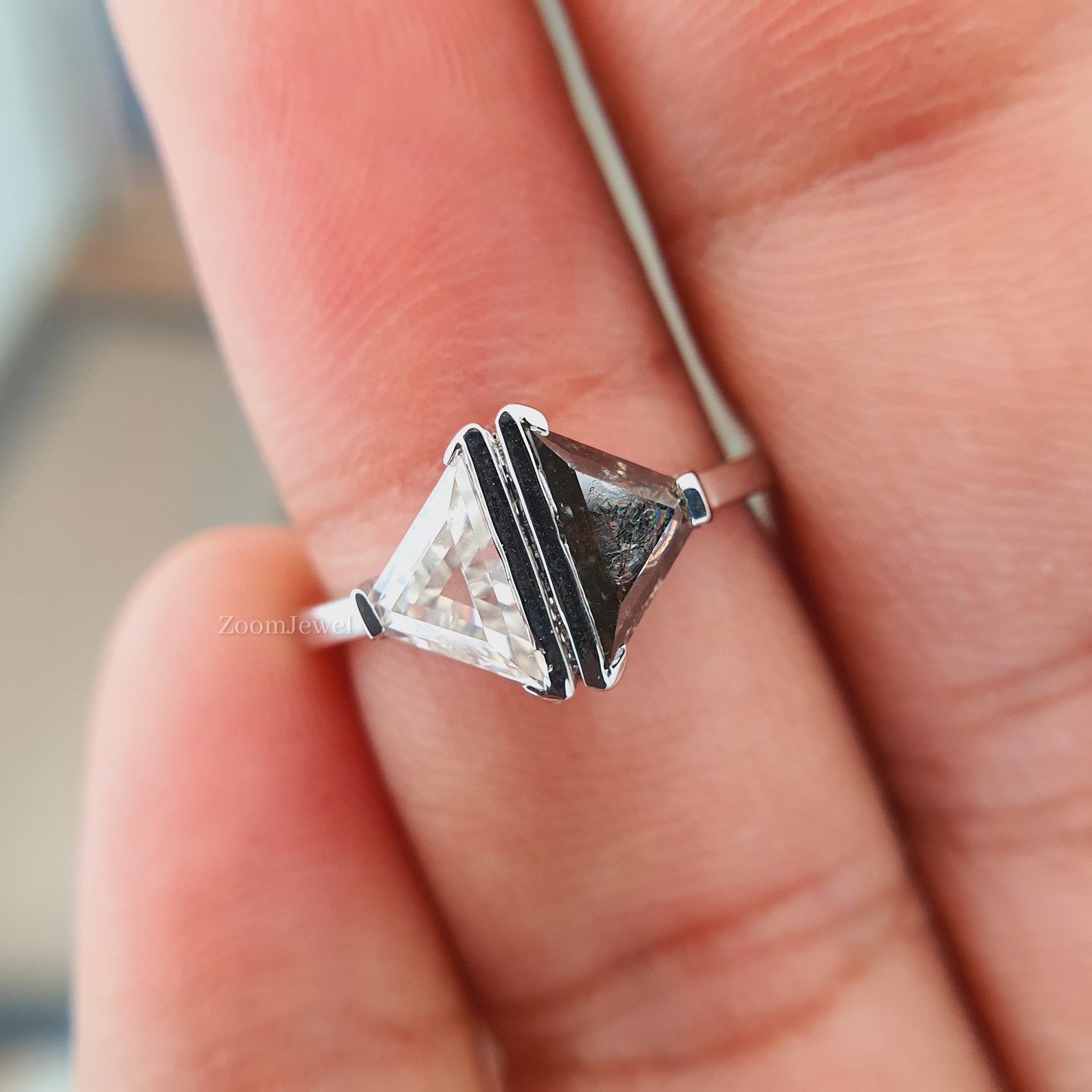 Antique Salt and Pepper Ring Two Stone Engagement Ring Toi Etsy