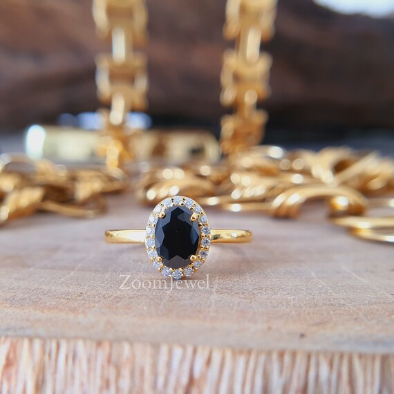 1.50 Carat Oval Lab Created Black Diamond Wedding Set for Her - Black Stone Diamond Ring - 10K Black Gold, Women's, Size: 4