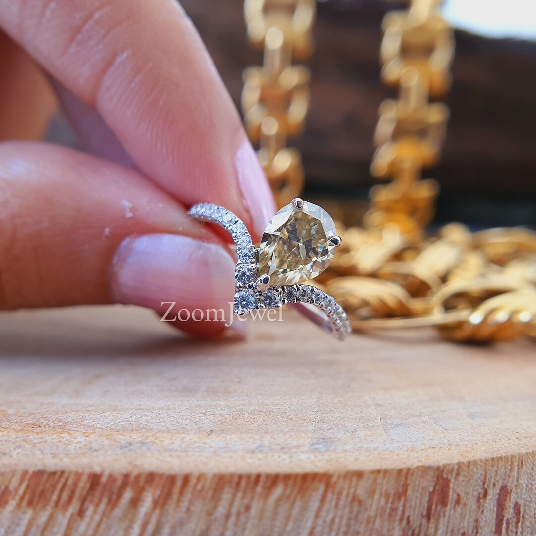 Light Canary Yellow Pear Shape Engagement Ring, Yellow Teardrop
