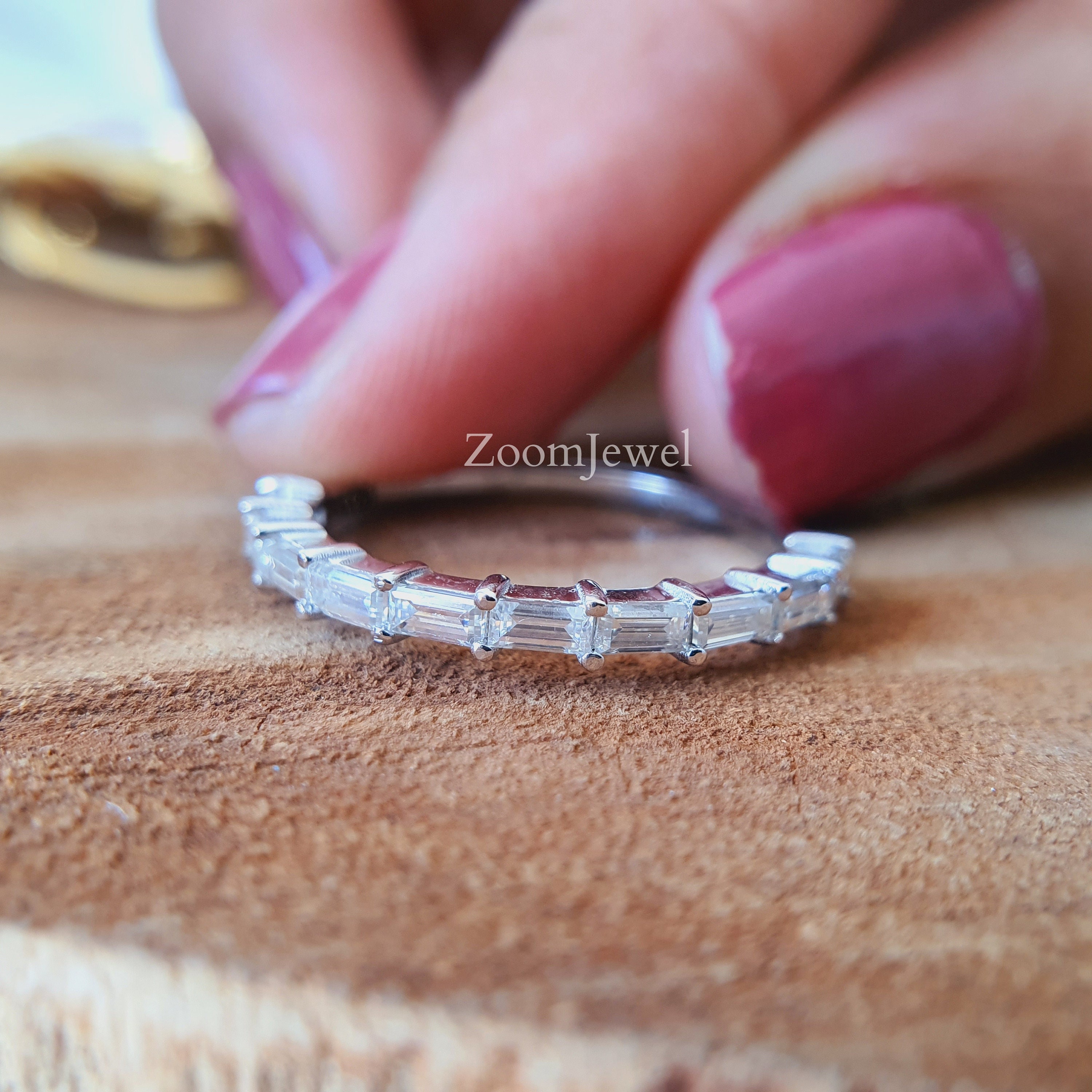 Horizontal baguette wedding best sale band