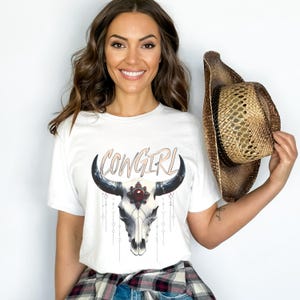 Trendy Cowgirl tee,  Rodeo Vibe, Cowgirl Bachelorette, Western Vintage, Classy Women&#39;s Country shirt, Country graphic Bull Skull,