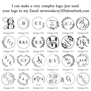 May include: A sheet of paper with 24 different designs for custom logos. Each design features a combination of initials, names, and floral elements. The designs are numbered C01 through C24.
