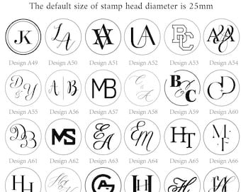 Custom couples initials logo wax seal stamp, Interlocking 2 letter monogram wax stamp seal, Wedding wax seal kits for invitation