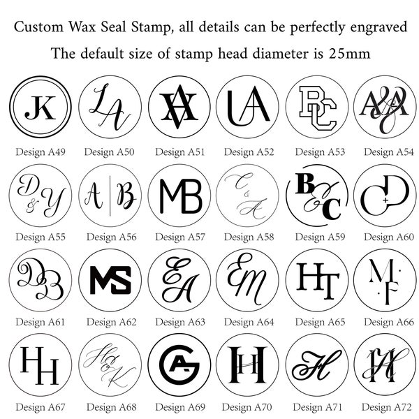 Custom couples initials logo wax seal stamp, Interlocking 2 letter monogram wax stamp seal, Wedding wax seal kits for invitation