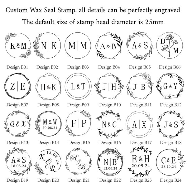 Personalised Logo initial wax seal stamp set for wedding invitation , Custom Design wax stamp seal , Letter wax stamp kits