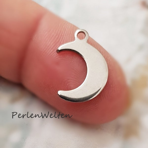 5x Mond Edelstahl Anhänger Charms Monde Halbmond Edelstahl-Anhänger Edelstahl-Mond Fb. silber Metallanhänger Armbandanhänger Kettenanhänger