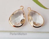 Glass drop 2 pcs. clear gold cut drop pendant tears glass cut transparent pendant