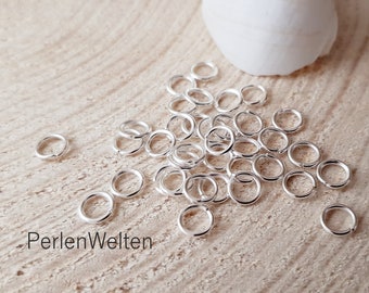 50 Binderinge 6mm versilbert offen Biegeringe verstärkt