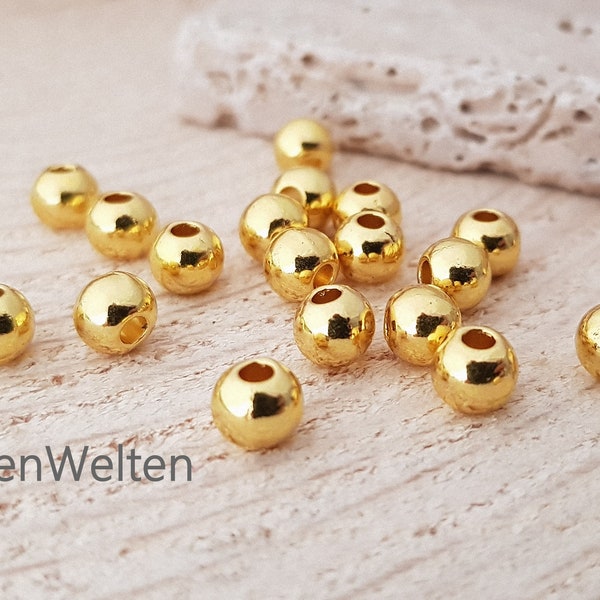 12 Perlen vergoldet 6mm massiv Metallperlen gold rund Basisperlen Kugeln