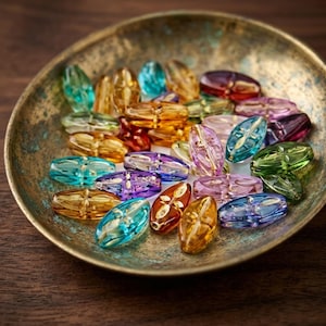 10 Rauten 20x10mm Glas Perlen oval bunt gemischt Gold-Akzente Boho Vintage-Style Mix ausgefallen Statement Hippie