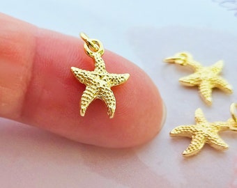3 Starfish 3D Pendant Charms, Solid Gold with Eyelet, Nautical Jewelry Pendant