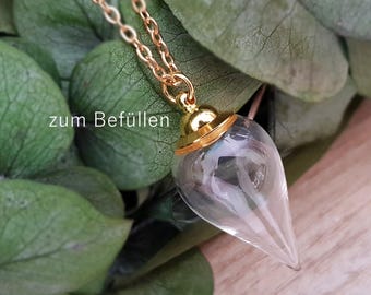 Chain vial for filling, screw cap, glass, stainless steel, gold-plated bottle, pet hair pendant, keepsake, gift for mother, long 80 cm